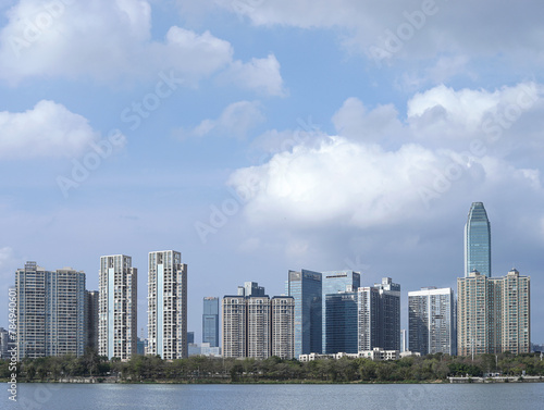 city skyline with skyscrapers