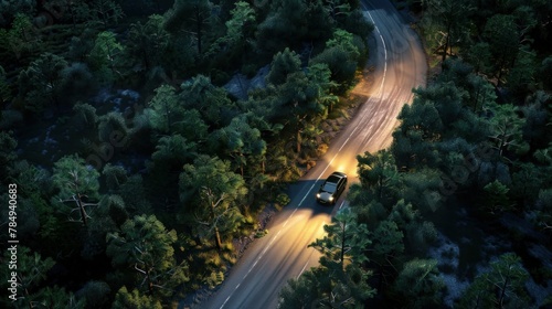 Driving Through Forest - Aerial View