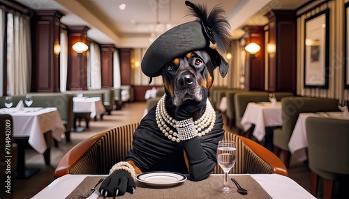 Elegant Dog Dressed for Fine Dining Experience