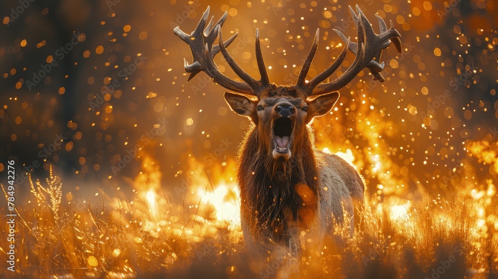 Elk Roaring Loudly During the Rutting Season, Asserting Dominance and Attracting Mates. Elk Roaring Loudly During the Rutting Season, Asserting Dominance and Attracting Mates.