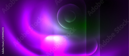 A vibrant mix of purple, violet, and magenta lights illuminate a dark background, creating an electric blue and green pattern resembling a futuristic gas or liquid technology art piece