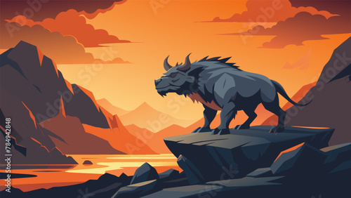 A bulky fourlegged beast with powerful muscular limbs that allow it to traverse the rocky uneven terrain of the lava river bed. It is covered