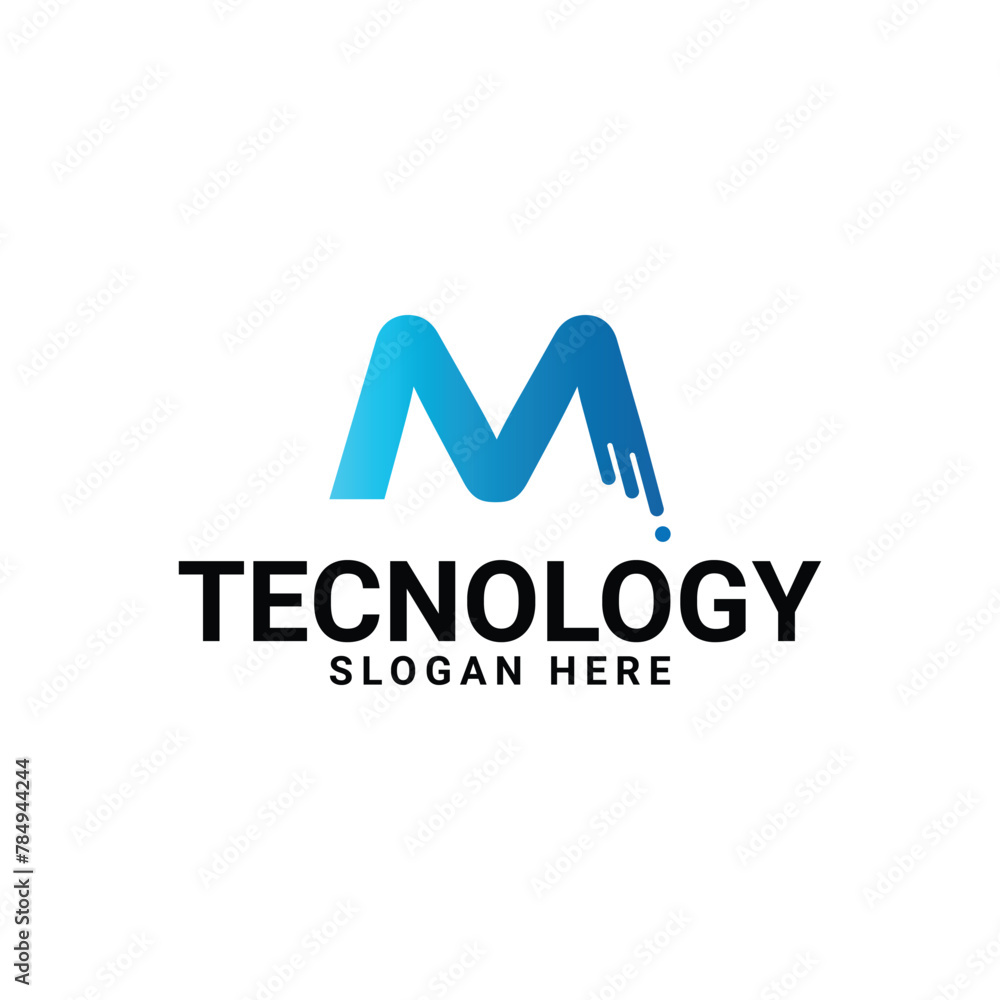 Letter M Logo Design Vector In Blue Gradient stock illustration