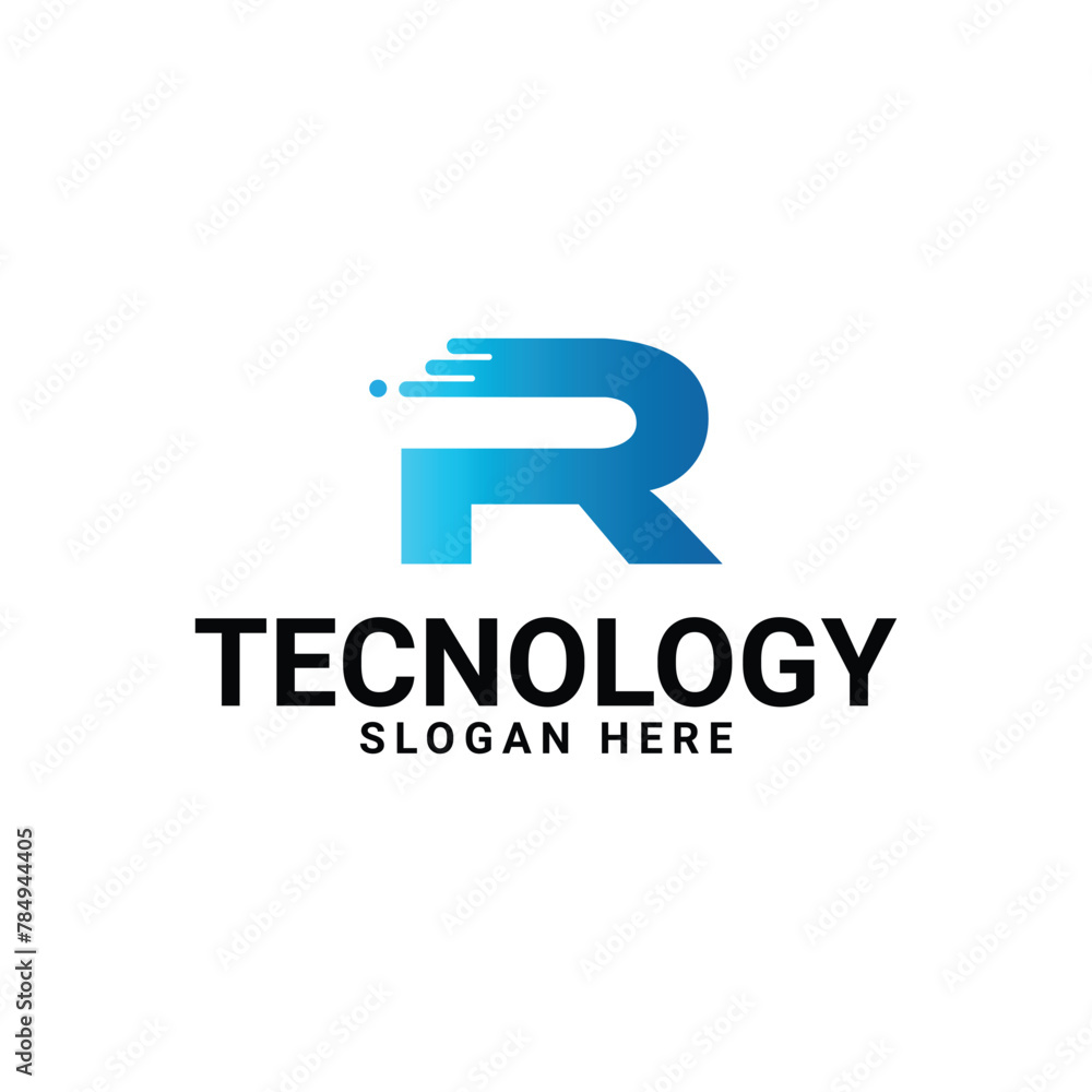 Letter R Logo Design Vector In Blue Gradient stock illustration