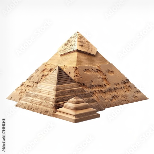 Pyramids of Giza 3D icon, realistic sandy textures, isolated on white background photo