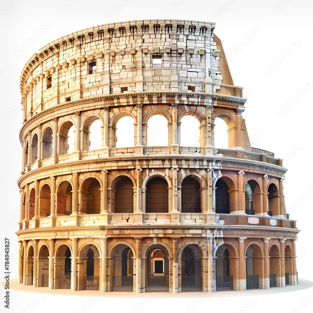 Realistic 3D icon of the Colosseum, ancient Roman architecture, isolated on white