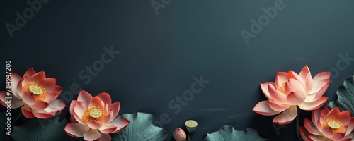 Lotus Flowers Bundle Isolated on Dark Background with Copy Text Space. Generative AI