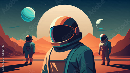 In the depths of outer space where gravity and rules of fashion didnt apply a group of astronauts gathered on the surface of a distant planet