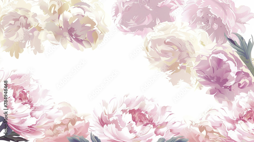 Pink peonies flower border background