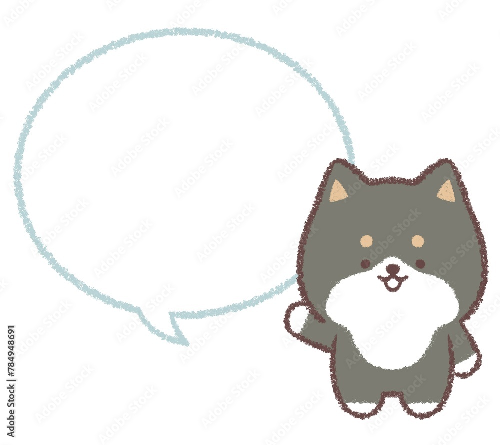 案内する黒柴犬と吹き出し線画