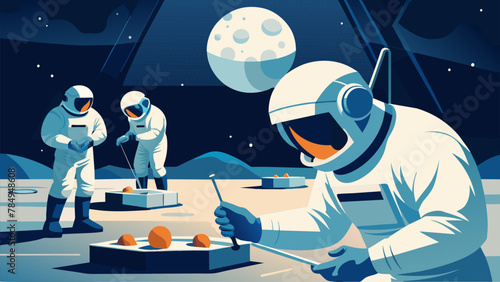 Using specialized gloves to handle delicate materials astronauts conduct experiments on lunar soil samples in the spacious hightech laboratory
