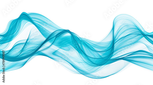 A bright cyan abstract wave background with a white backdrop.