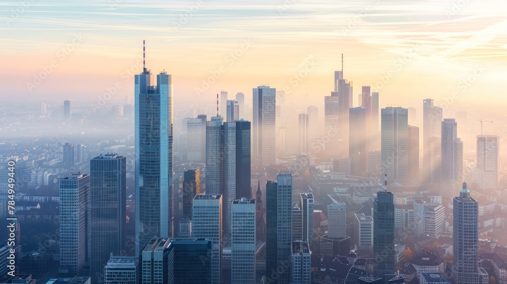 Obraz premium city skyline with skyscrapers housing financial institutions and stock exchanges, symbolizing the global economy.