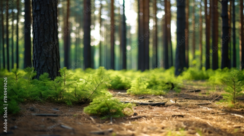 Naklejka premium forest with fragrant pine needles carpeting the forest floor
