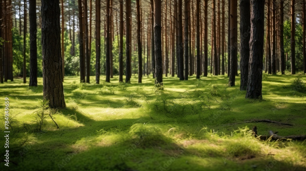 Naklejka premium forest with fragrant pine needles carpeting the forest floor 