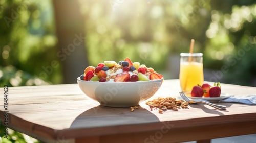 a nutritious breakfast bowl filled with fresh fruits and granola