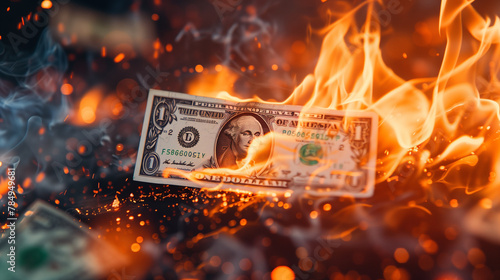 burning dollar notes wasting money concept  photo