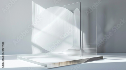 Contemporary acrylic podium with transparent elements on white background.