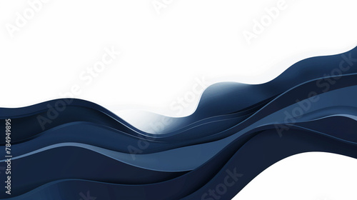 A bold navy blue abstract wave background with a white backdrop.
