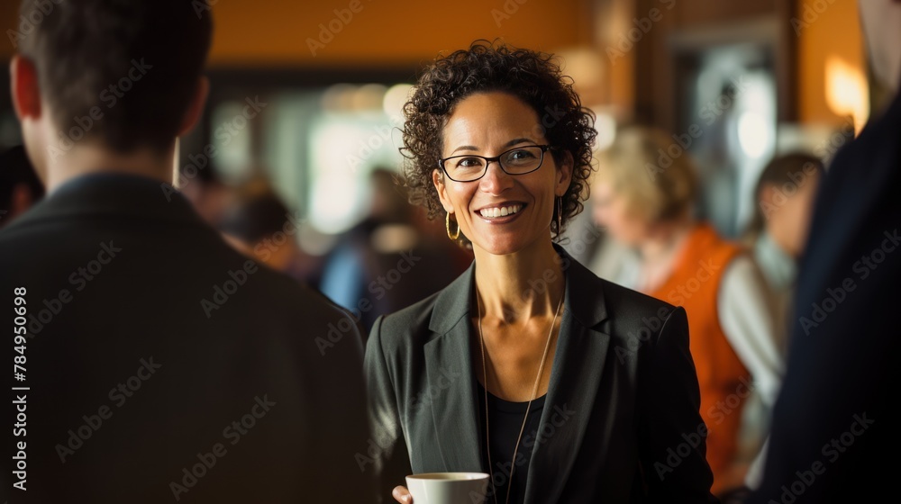 woman entrepreneur networking at a corporate event