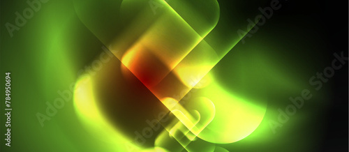 A close up of a colorful green and yellow light resembling a terrestrial plant on a black background, featuring intricate patterns and symmetry in macro photography