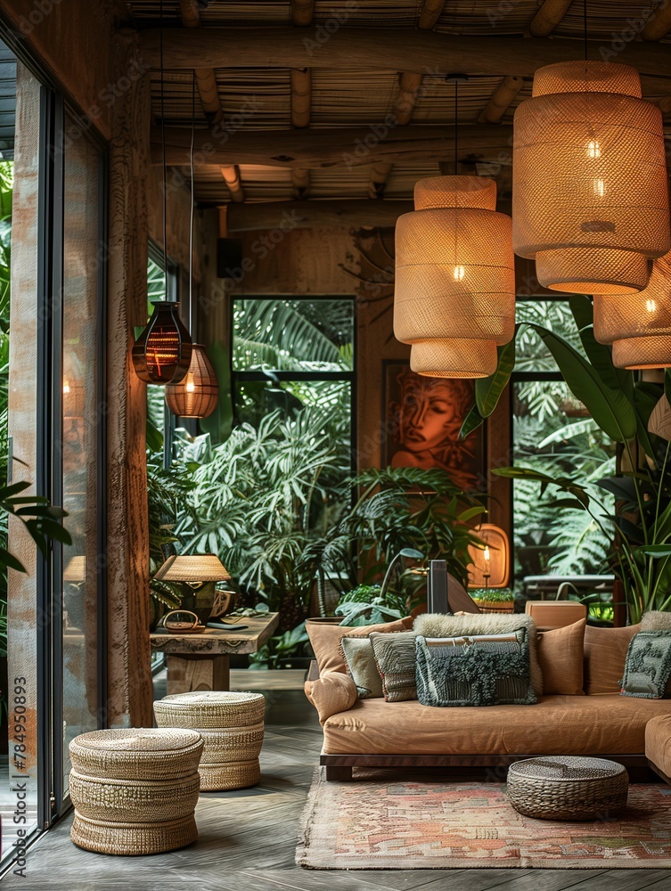 Stylish Interior Design of Tropical Living Room with Natural Elements ...