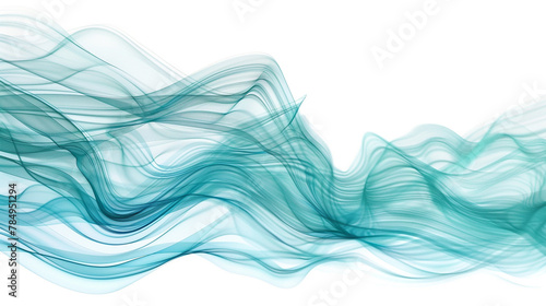 Smooth flowing wave lines in vibrant aquamarine hues, representing dynamism and progress in technology and science, isolated on a white background.