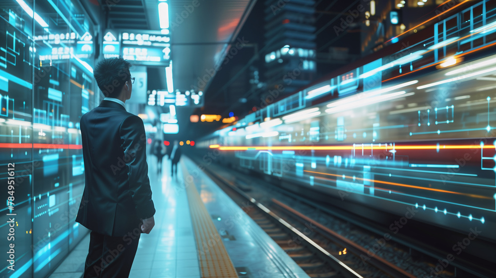 Fototapeta premium Bustling Metro Station During Peak Hours with Crowded Platforms