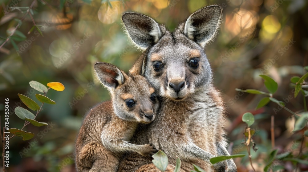 A Kangaroo Nurtures Its Joey in the Pouch, Manifesting the Purest Form of Maternal Affection. A Kangaroo Nurtures Its Joey in the Pouch, Manifesting the Purest Form of Maternal Affection.