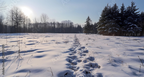 A snowy landscape with a cloudy sky