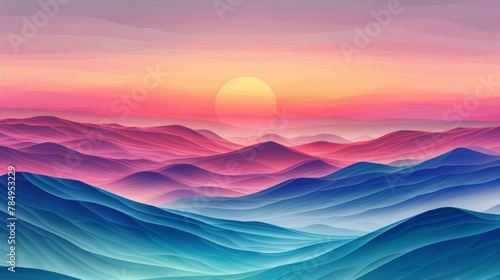Stylized artistic ocean waves with sunrise, great for background and nature themes.