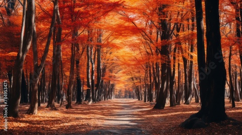 autumn forest ablaze with the fiery colors of changing leaves  creating a picturesque backdrop