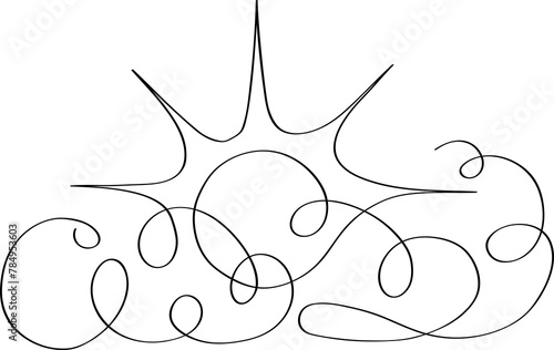 Continuous line sun and cloud black colo