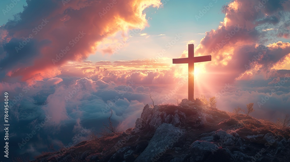 Death, crucifixion and resurrection concept. Christian cross at dusk. Death, crucifixion and resurrection concept. Christian cross at dusk.
