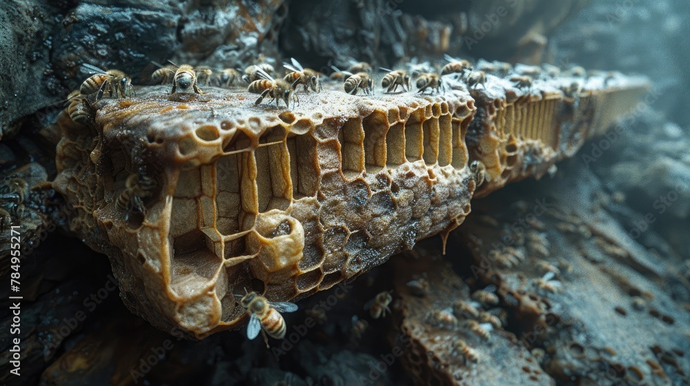 Swarm of bees working together to construct an intricate honeycomb ...