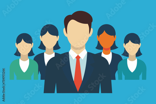 Vector art of Successful leader and his team. Business vector illustration. 