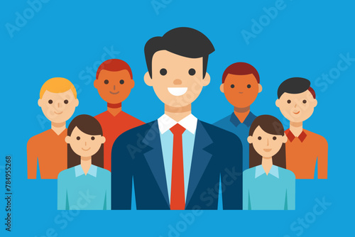 Vector art of Successful leader and his team. Business vector illustration.
