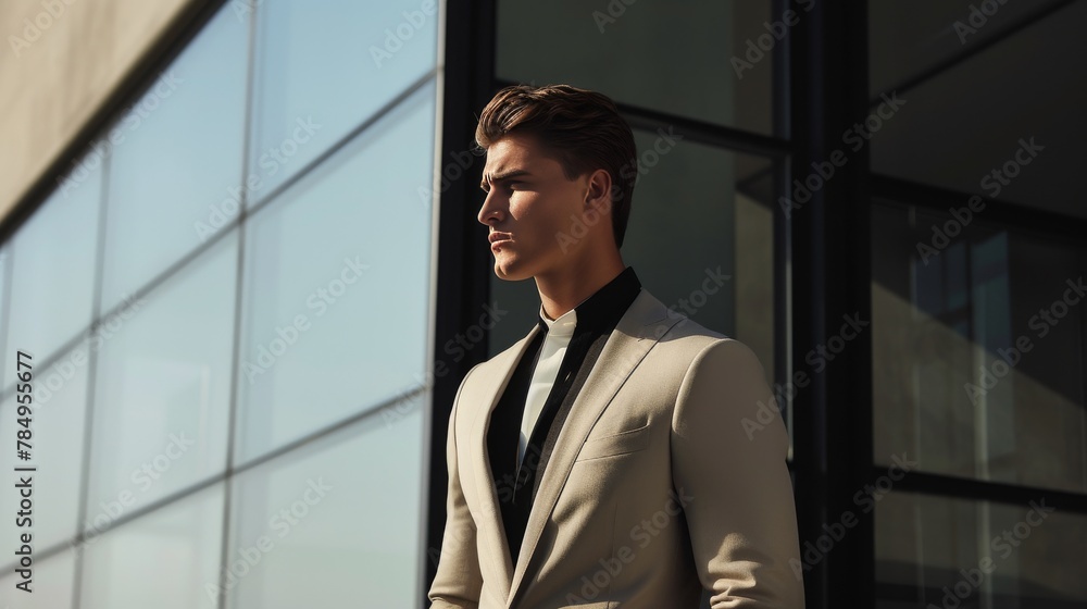 Handsome male model in elegance suit walking on the street Handsome male model in elegance suit walking on the street
