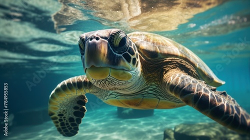 Close-up view of sea turtles and the marine ecosystem,Green sea turtle tangled