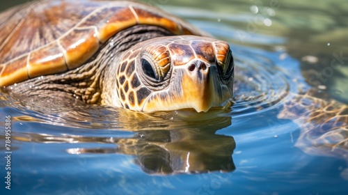 Close-up view of sea turtles and the marine ecosystem,Green sea turtle tangled