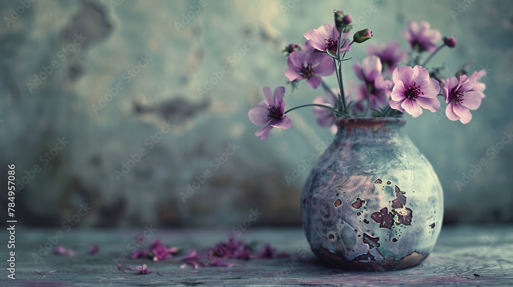 Vintage texture hints of purple hues and floral patterns evoking elegance in simplicity - obrazy, fototapety, plakaty 