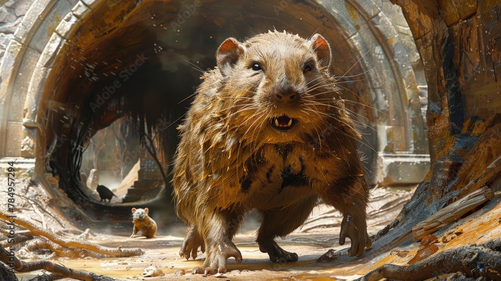 Mole Rat Gnawing on Roots in Its Underground Burrow, Surrounded by ...