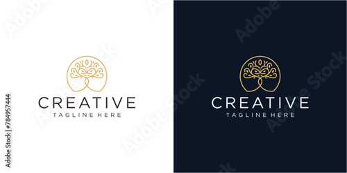 Nature logo with simple golden tree concept