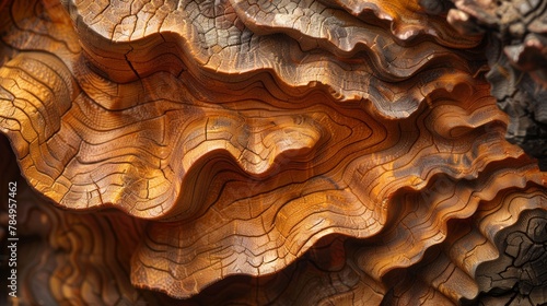 Cross-section of tree showing intricate natural wood patterns. © Sergei