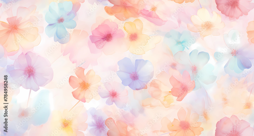A whimsical watercolor background with pastel colored petals