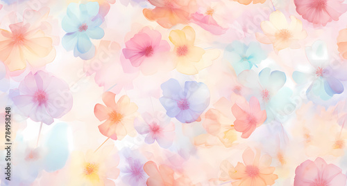 A whimsical watercolor background with pastel colored petals