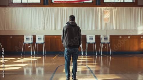 man in a polling both to cast his vote in US