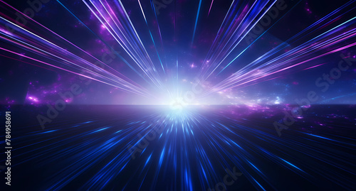 Abstract background with blue and purple neon rays of light
