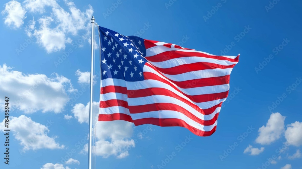 USA flag waving against blue sky