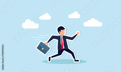 Motivated business agility succeeds in rapid competitive changes, facing career challenges, concept of Confident businessman runs with full effort to win competition